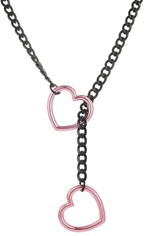 KOFISNI Heart O-ring Slip Chain Necklace for Women Punk Rock Stainless Steel Cuban Long Handmade Necklace Y-Necklace Jewelry Gifts Adjustable Lariat Y-Necklace Locker With Key, 65 cm, Stainless Steel