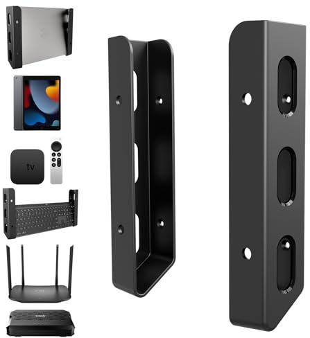 sciuU Soporte de Pared Universal para Portátil, Tablet, TV Box | Compatible con MacBook, iPad, Surface, DELL, ASUS, HP - para Dispositivos < 35mm Grosor, Fijación con Tornillos o Adhesivo