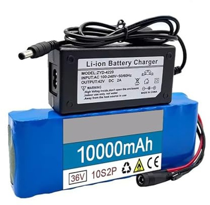Batería de litio de 36 V y 10 Ah, 10S2P, para bicicletas eléctricas, batería de iones de litio impermeable, batería recargable para patinetes eléctricos, karts y motocicletas eléctricas. 36V 10Ah,T+DC