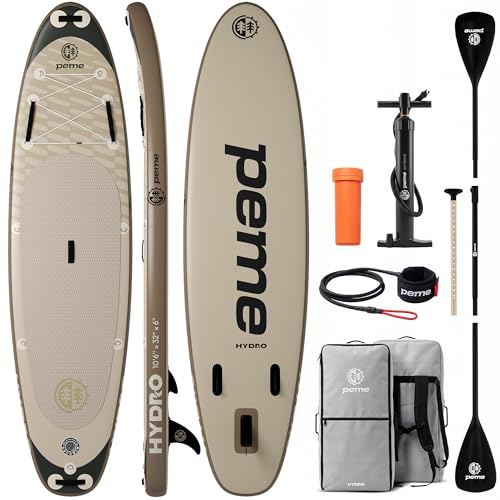 peme Stand Up Paddling Board SUP Paddle Standup Sub Surfbrett mit Zubehör Surfboard Paddelboot für Wassersport bis 150 kg Allround Paddleboard Supboard und Doppelpaddel – Hydro 320cm Sand Storm