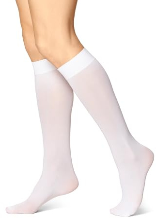 HUE womens Soft Opaque Knee High (Pack of 3) dress socks, White, 1 US