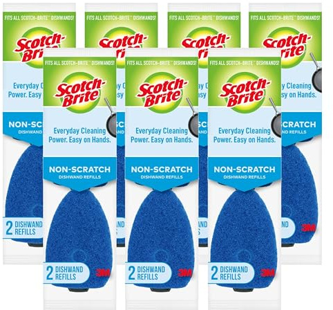 Scotch-Brite Non-Scratch Dishwand Refill, 14 Dish Wand Sponge Refills, Removes Stuck-on Food, Best for Nonstick Pots and Pans, Glass, Tubs & Showers, Fits all Scotch Brite Dishwands