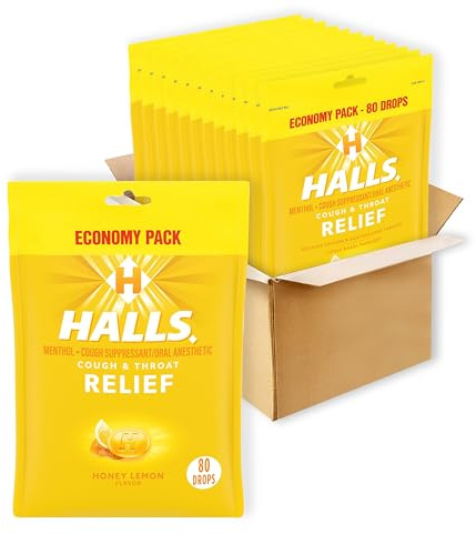 HALLS Relief Honey Lemon Cough Drops, Economy Pack, 12 Packs of 80 Drop Bags (960 Total Drops)
