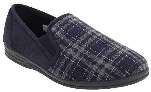 Zedzzz Mens Harley Check Felt Gusset Slippers (11 UK) (Navy Blue/Check)