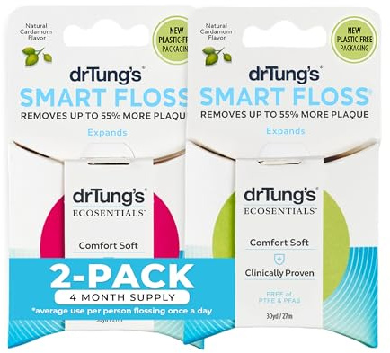 DrTung's Smart Floss - Natural, PTFE & PFAS Free Floss, Gentle on Gums, Expands & Stretches, BPA Free Floss - Natural Dental Floss Cardamom Flavor (Pack of 2)