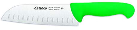 Arcos Serie 2900 - Caja 6 uds Cuchillo Santoku con Alveolos - Hoja de Acero Inoxidable NITRUM de 180 mm - Mango inyectado en Polipropileno Color verde (6 UDS)