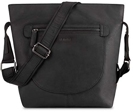 LEABAGS Leder Handtasche Damen I Premium Echtleder Shopper I Tote Bag I Damen Business Tasche I Tragetasche für Arbeit Uni Schule Freizeit oder Einkauf I Nature Schwarz