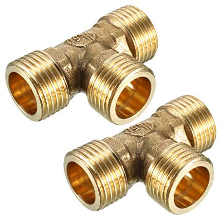 sourcing map Brass Tee Pipe Fitting 1/2 PT Male Thread T Shaped Connector Coupler 2pcs