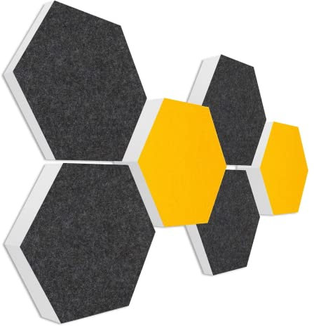 platino24 Schallabsorber COLORE aus Basotec G+ I Akustikpaneele mit Akustikfilz I 3D Wand-Paneele mit 6 Waben in Anthrazit & Sonnengelb I Akustikplatten zur Schalldämmung in Büro, Studio & Wohnung
