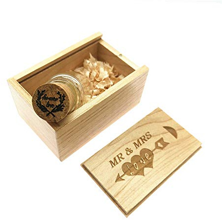 LXSINO 32GB USB Stick Glasflasche mit Holzbox, USB Stick Pendrive für Hochzeit, Freunde, Familie