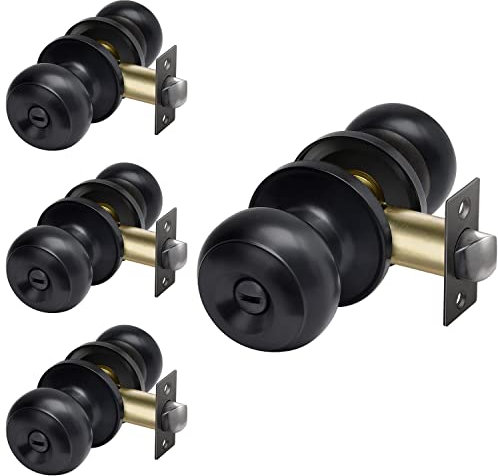 CML Hardware Türknauf, mattschwarz, 4 Stück, schlüsselloses Schloss-Set für Schlafzimmer oder Badezimmer, Innentürschloss für Bett/Badewanne, runder Kugelgriff