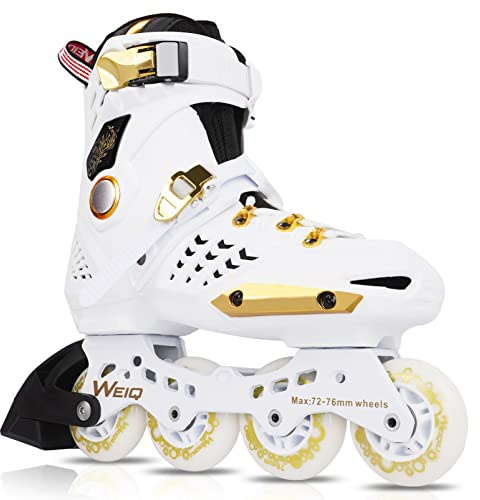 Inline Skates for Women and Men, Fitness Professional Roller Skates Blades Adult, High Performance Outdoor Inline Speed Skates Unisex, Beginner Free Aggressive 4-Wheel Racing Skates White gold (40-41)