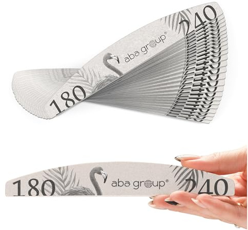 ABA GROUP Nagelfeile 180/240-25 Stück - Halbmond 4 mm Dick - Profi Tools für Gel- und Naturnägel, Feilen für Gelnägel, Doppelseitige Nagelpfeile, Nail File Set, Nagelstudio Zubehör & Zuhause