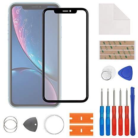 SwarKing Cristal frontal exterior de pantalla de repuesto compatible con iPhone XR con kit de reparación