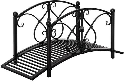 Outsunny 102L x 48W x 49H Classic Metal Garden Bridge with Safety Railings Arc Footbridge Decorative Pond Bridge for Backyard Creek Stream, Black