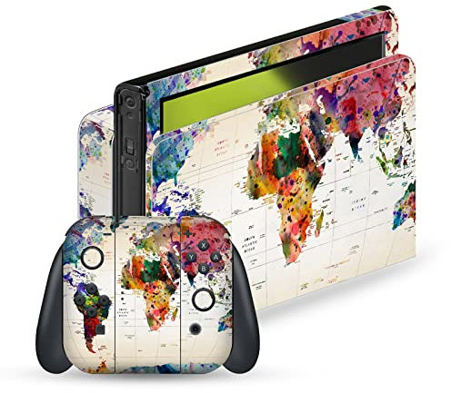 Head Case Designs Offizielle Mark Ashkenazi Weltkarte Kunst Mix Vinyl Haut Gaming Aufkleber Abziehbild Abdeckung kompatibel mit Nintendo Switch OLED Bundle