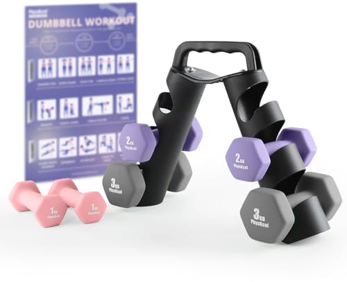 PhysKcal Weights Dumbbells Set of 6 with Portable Rack | 360°Rotatable Rack for Easy Storage, Ideal for Home Workout, Pilates, Rehab & Cardio, Health Gift for Women, Beginners & Kids