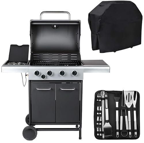 Embermann Prestige 4 Burner Gas Barbecue with Side Burner, Heavy-Duty Cover & Deluxe Bbq Tool Set