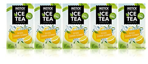 INSTICK bevanda istantanea senza zucchero | Pacchetto 5 – 5x confezione da 12 per 12x0,5 L ciascuno | tè freddo al limone | vegana, a basso contenuto calorico, con vitamina C