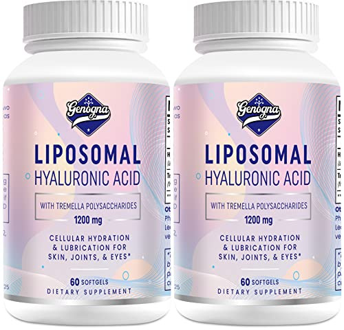 Liposomal Hyaluronic Acid Supplements 1000mg-High Bioavailable Dietary Hyaluronic Acid Capsules-with 200 mg Tremella Polysaccharides for Double Strength Skin Hydration,Joint Lubrication,2 Pack