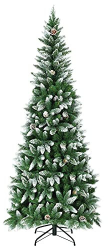 GOPLUS 180/220 cm schneebedeckter Weihnachtsbaum, künstlicher Christbaum mit beschneiten Spitzen & Tannenzapfen, Tannenbaum künstlich mit PVC Nadeln & Metallständer (220cm)