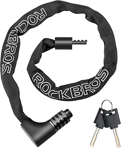 ROCKBROS Cykellås Kombinationslås Med Siffror 96 cm/17,19 mm Hög Säkerhetsnivå Kedjelås Med 4-siffrig Nummerkod Kombinationslås Cykel, E-cykel Trekkingcykel Motorcykel