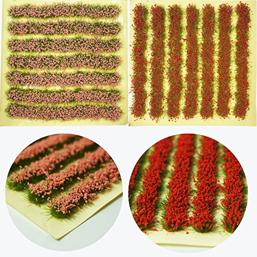 Cayway 2 Color Arbustos en Miniatura Grass Tufts Juego de Mesa de Arena Mechones de Hierba Wasteland Tuft Modelo de Mechones de Césped Estáticos para El Paisaje Del Jardín de Bricolaje, Rosa y Rojo