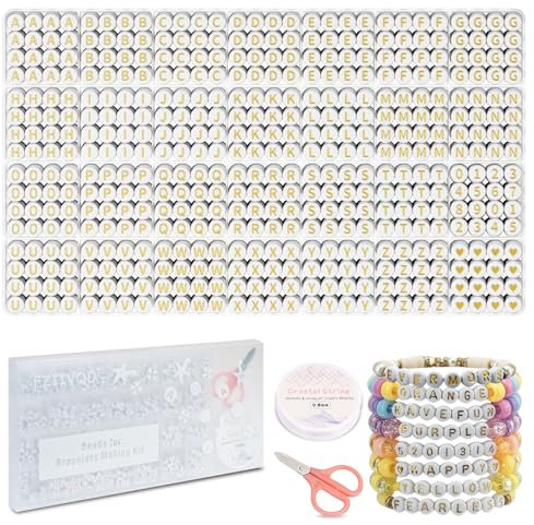 1450 Stück Buchstabenperlen-Set, 4 x 7 mm, goldene Acryl-Alphabet-Perlen, Buchstabenperlen für Schmuckherstellung, Zahlenperlen, Herzperlen, Freundschaftsarmband