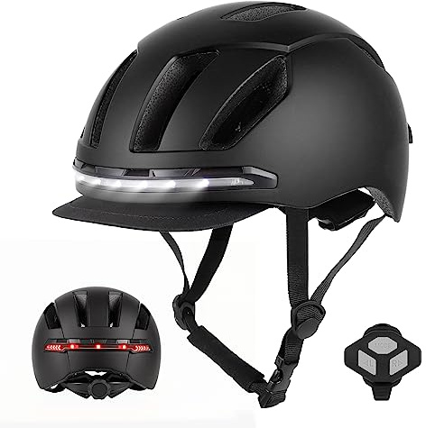 Ulip Intelligenter Fahrradhelm mit LED-Licht vorne und hinten, abnehmbares Visier und Futter für Erwachsene, Männer, Frauen, Fahrrad, Skateboard, Fahrrad, Roller, Roller, Schwarz