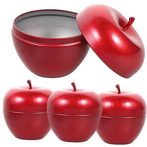 Cabilock 4 Pièces Pot De Pomme Avec Couvercle - Boîte De Conserve Alimentaire, à Thé, à Bijoux, De Rangement En Métal Pour Biscuits, Collation - Voyage, Ménage, Fer Blanc