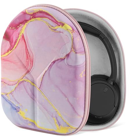 Geekria NOVA Headphones Case Compatible with Sony WH-1000XM5/1000XM4/1000XM3/XB920N, Replacement Hard Shell Travel Carrying Bag with Cable Storage (Pink Marble)