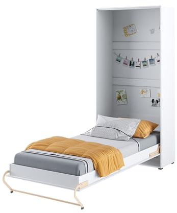 Homlando Lenart Schrankbett - Wandbett Concept Pro CP03 90x200 cm - Schrankklappbett Vertical - Schrank mit integriertem Klappbett - Funktionsbett Weiß Matt/Weiß Glänzend
