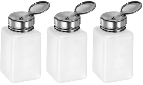 sourcing map 3 Stück Lösungsmittel-Alkohol-Spender 180 ml (6 oz) Druckflüssigkeits-Spenderpumpe mit Abdichtendem Edelstahldeckel für Aceton-Reiniger Nagellackentferner, Weiß