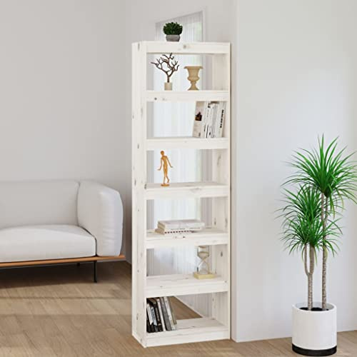 CKioict Eckvitrine Modernes Standregal Wohnzimmermöbel Bücherregal/Raumteiler Weiß 60x30x199,5 cm Massivholz Kieferfür Wohnzimmer, Schlafzimmer, Büro