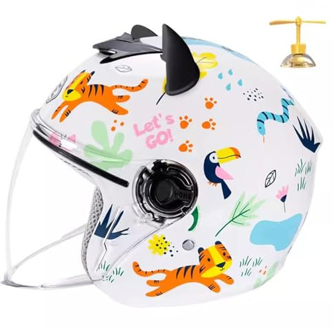 QJWMatic Kinder-Motorradhelm Modischer Offener Straßenhelm Mit HD-Sonnenblende Moped-Jet-Helm Für 3–8 Jahre Alte Jungen Und Mädchen D,48-55CM