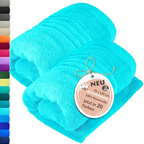 Lashuma Baumwolle Handtücher 70x140, London große Badehandtücher 2er Set Türkis - Lagunen