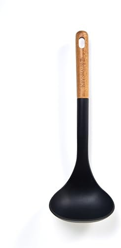 Kevnhaun KDS.4488 Louche en silicone avec poignée en bois Noir Forme scandinave Convient pour louche à casserole Louche Cadeau Outil de cuisine Nordic KDS.4488