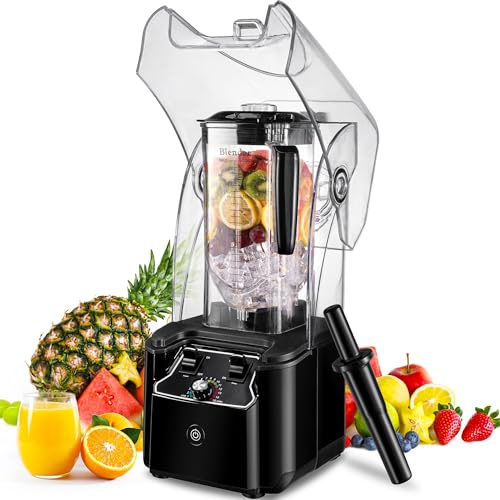 Licuadora comercial para batidos de 2200 W con cubierta insonorizada, 2200 ml, 15 velocidades, hoja de acero inoxidable de 6 hojas, licuadora resistente para restaurante, batidos, picadura de hielo,