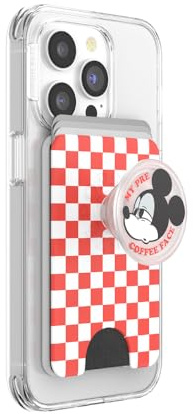 PopSockets Cartera para teléfono con Agarre expandible, Soporte para Tarjetas de teléfono, Compatible con Carga inalámbrica, Cartera Compatible con MagSafe, Cara de café de Mickey