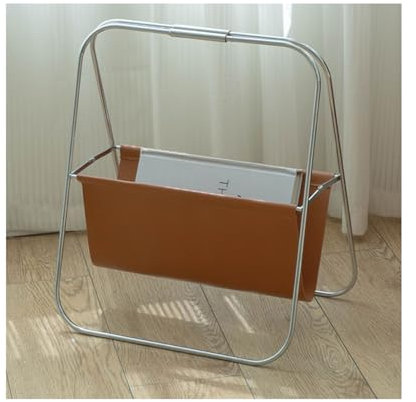 Meoky Zeitschriftenhalter Bodenstehender Faltbarer Zeitschriftenständer aus Leder Vintage Edelstahl Badezimmer Zeitschriftenhalter,Braun,39 * 29 * 46CM