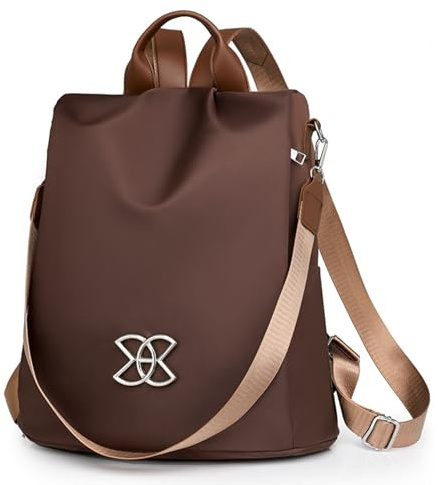 VFUX Anti Theft Backpack for Women, Large Capacity Leisure Shoulder Bag, Antitheft Backpack Crossbody Lightweight Travel (Brown)