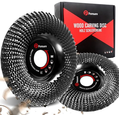 Pomsare Holz Schleifscheibe 125mm für Winkelschleifer – Flexscheibe, Frässcheibe, Wurzelfräse, Lackfräse, Baumstumpffräse, Raspelscheibe, Schruppscheiben – Ideal zum Schleifen mit Flex Zubehör 2 Stück