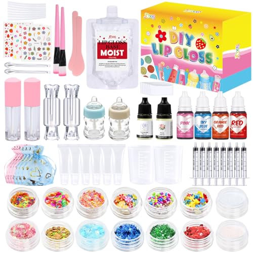 JUYRLE Lipgloss Selber Machen, 73 Stück Lippenstift Making Kit, Lustiges DIY Lipgloss Set Mädchen Selber Machen, Ungiftig Lip Gloss Kosmetik Make up Geschenk für Teenager/Mädchen/Frauen/Kinder