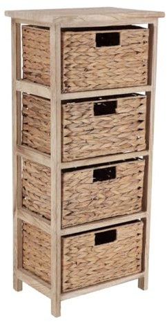 Tendance Paulownia-Holzschrank mit 4 Hyazinthenkörben – Natur – Badezimmer – Montierte Holzmöbel