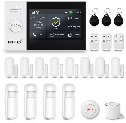 XNY 21-Piece-Kit Full Touch Screen Wireless Smart Home Alarm System, DIY 4G and WiFi Burglar Alarm System for Home Security with APP Alert, Motion Detector, Door Window Sensor, Remote Control, Siren