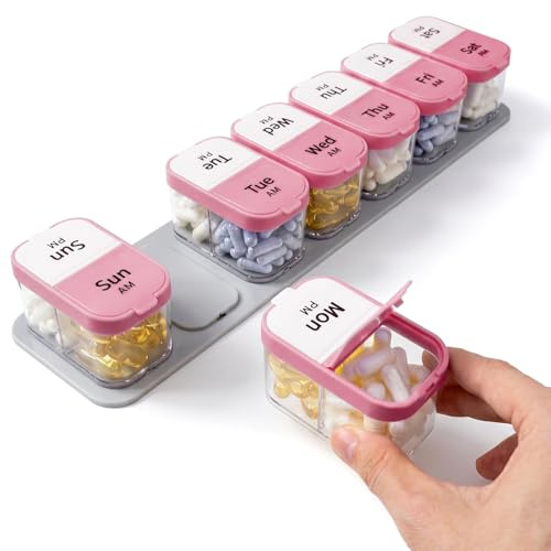 Extra große Tablettenbox 7 Tage morgens abends - XXL Wochen Pillendose - übergroße Medikamentenbox für eine Woche Tabletten Organizer mit großen herausnehmbaren Tagesfächern Pillendose 2 Fächer