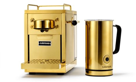 Sjöstrand Paquete de Máquina de Espresso y Espumador de Leche - Compatible con Nespresso, Carcasa de Acero Inoxidable, Diseño Escandinavo (Latón)