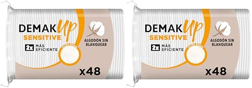 Demak'Up Sensitive x48 - Discos Desmaquillantes Ultra Suaves para Pieles Sensibles - Cara y Ojos - Fibra de Algodón 100% Natural - Paquete con 48 Discos (Paquete de 2)