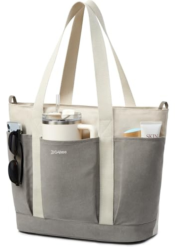 G4Free Handtasche Damen Groß Shopper Tasche Leinwand Tote Tasche mit Reißverschluss für Frauen, Tragetaschen mit Taschen für Arbeit und Reisen