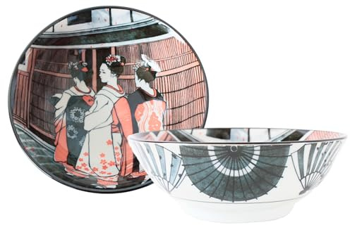 Mino ware KND20 Lot de 2 bols en poterie japonaise pour ramen et nouilles Donburi Fabriqué au Japon KND20 (Maiko)